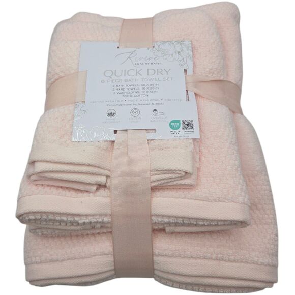 Revive Luxury Bath 6pc Pink Cotton Towel Set Zero Twist 2Bath 2Hand 2Washcloths - Picture 5 of 8